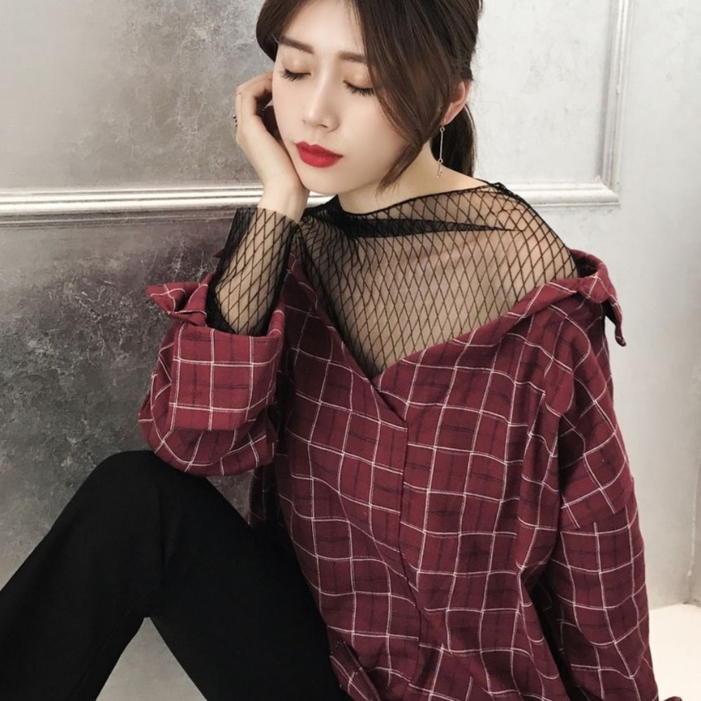 Yesstyle Mock Two Piece Plaid Mesh Top